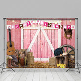 Lofaris Pink Western Cowboy Farm Happy Birthday Backdrop